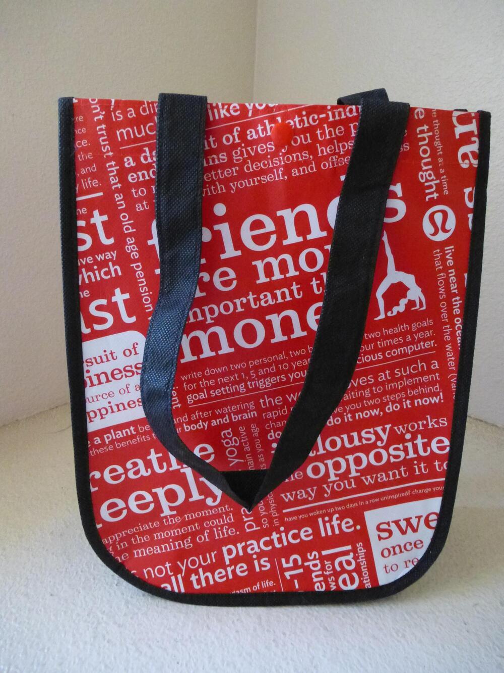 Lululemon Tote Bag Reusable Red Snap Closure Small Shop Yoga Friends Important